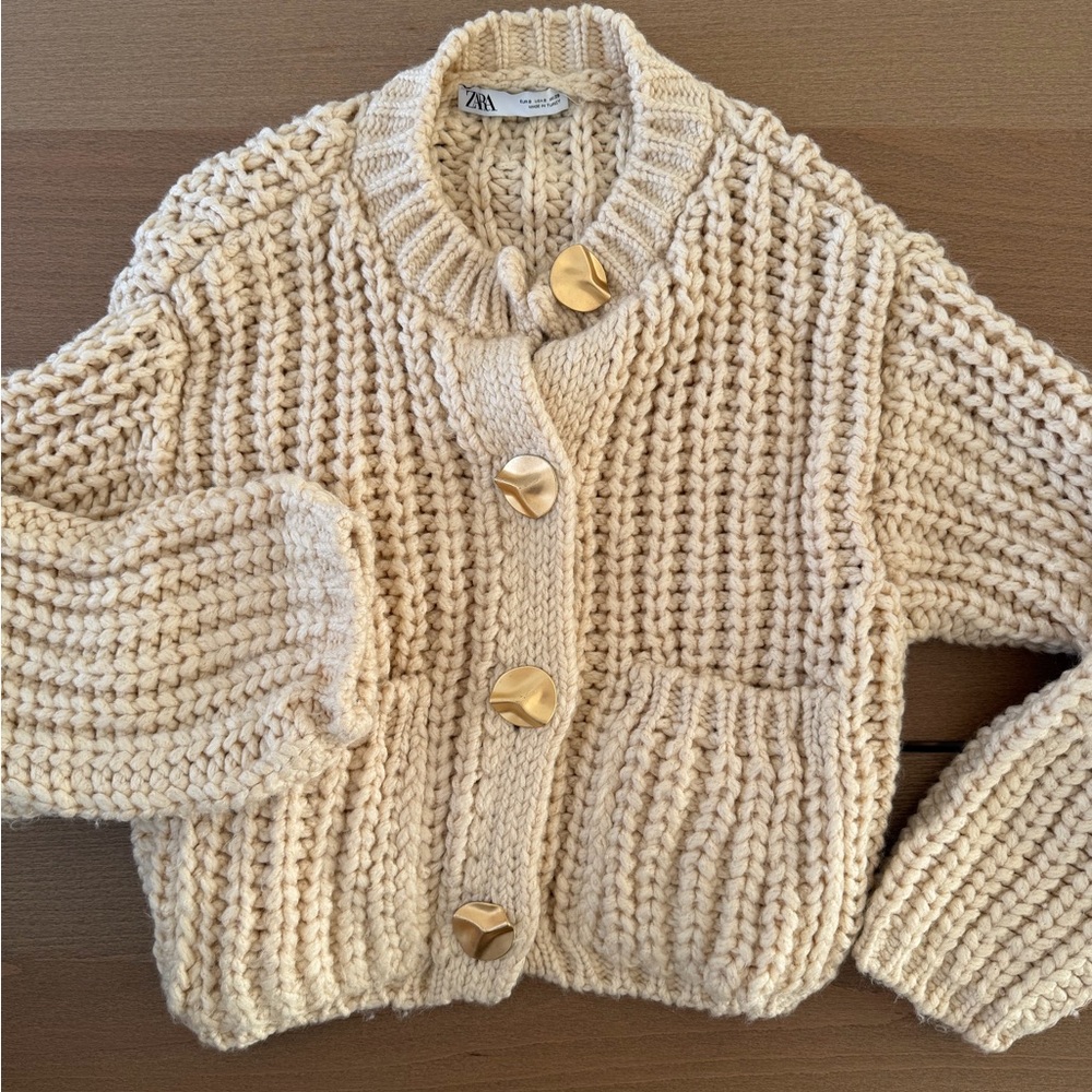 Zara Cream Chunky Knit Cardigan for Women